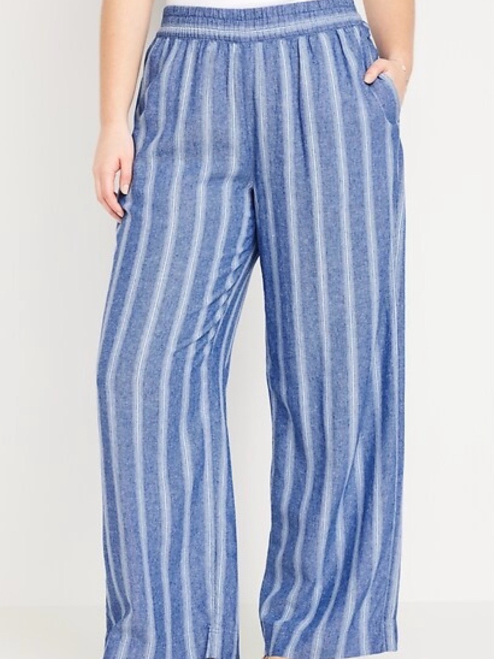 Old Navy Blue & White Striped Wide-Leg Pull-On Pants